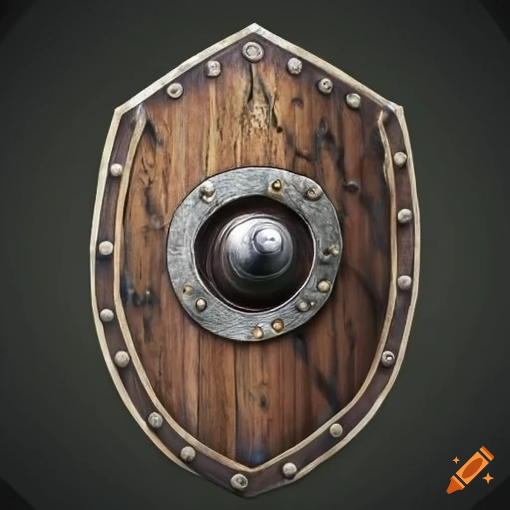 damaged wooden medieval shield