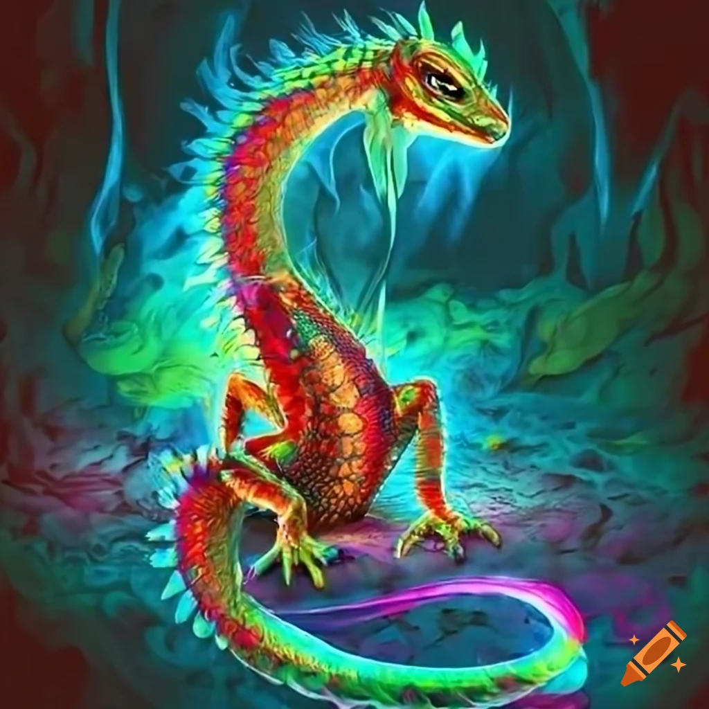 vibrantly colored mythical lizard