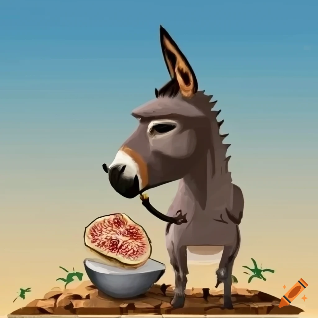 donkey eating a fig in ancient Greece