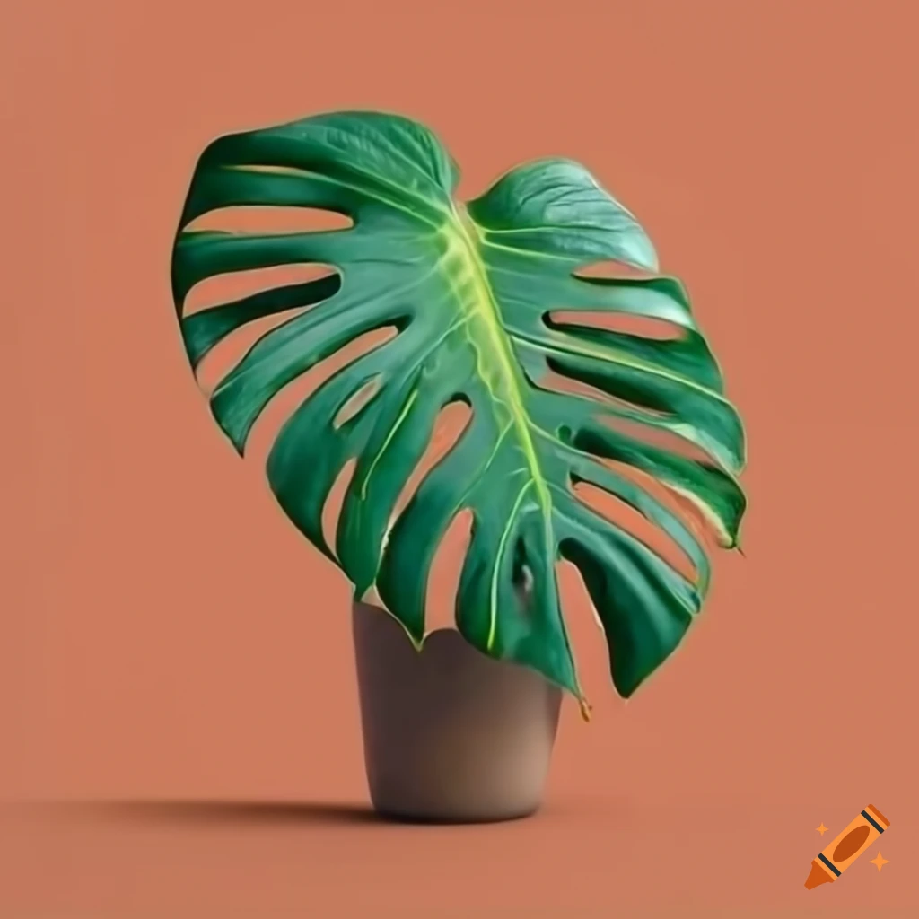 monstera plant in a pot on orange background
