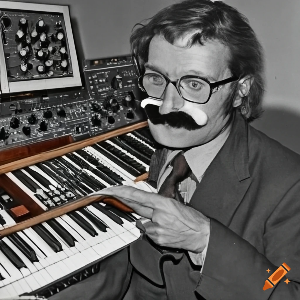 photo of a man presenting a synthesizer
