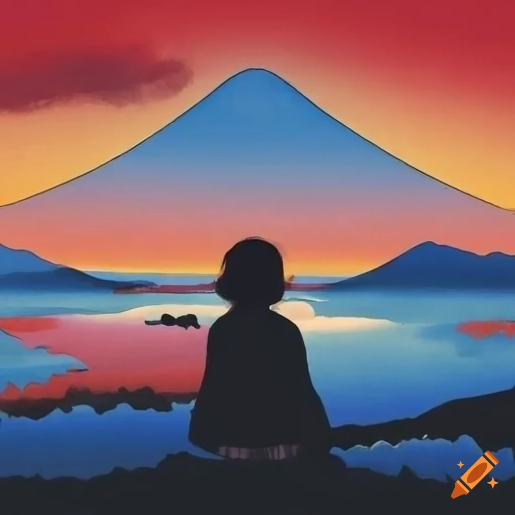 artwork of a woman and a little girl in a Japanese landscape