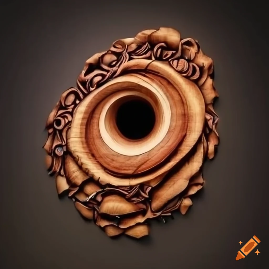 wood art of a mesmerizing rose with a black hole