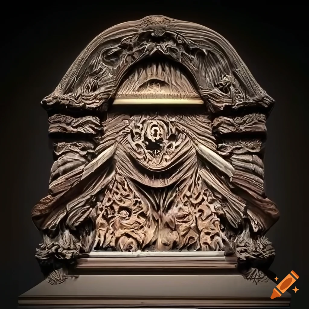 detailed moth carving in architectural style