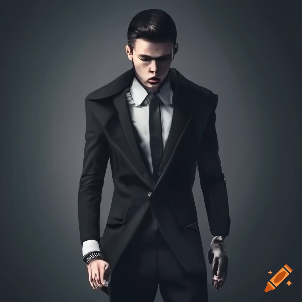 stylish man in a black suit with open jacket