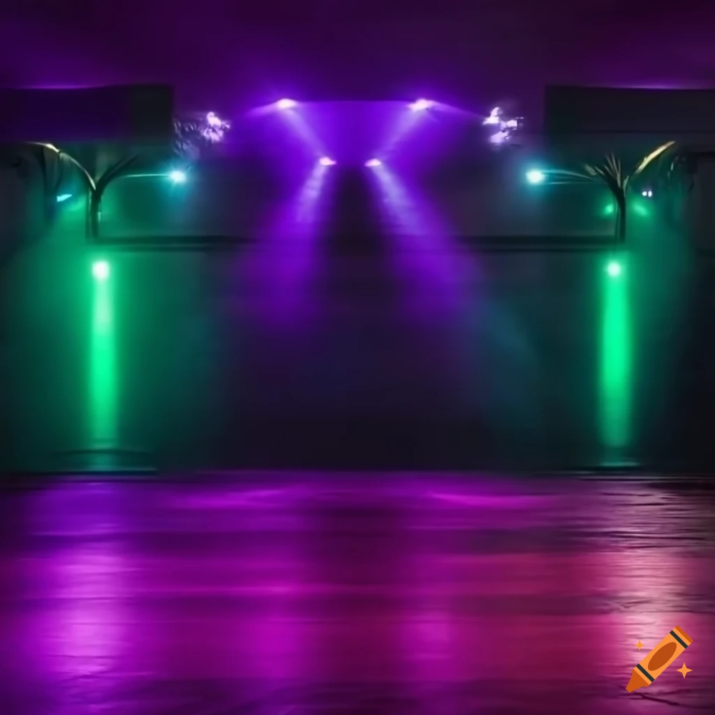 view of a vibrant dance club with purple and green lights