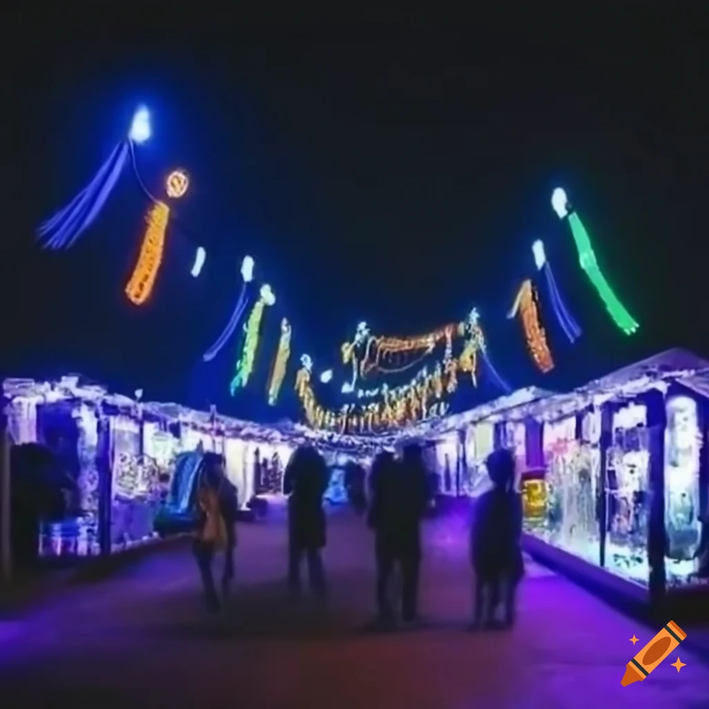 aerial view of an Indian shopping fair at night
