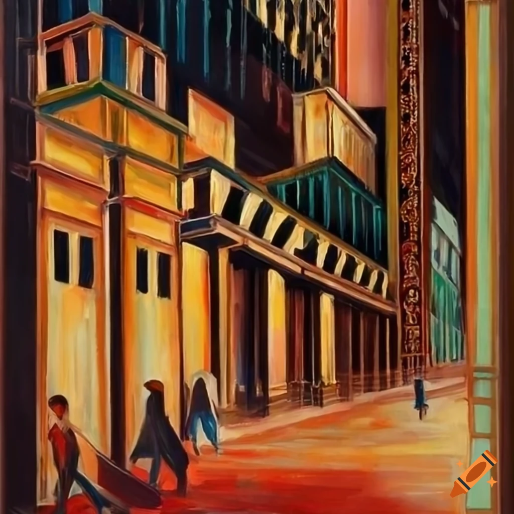 art deco painting of the stock market