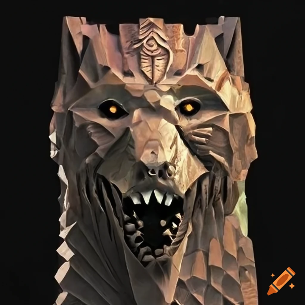 detailed carving of a moth werewolf motif