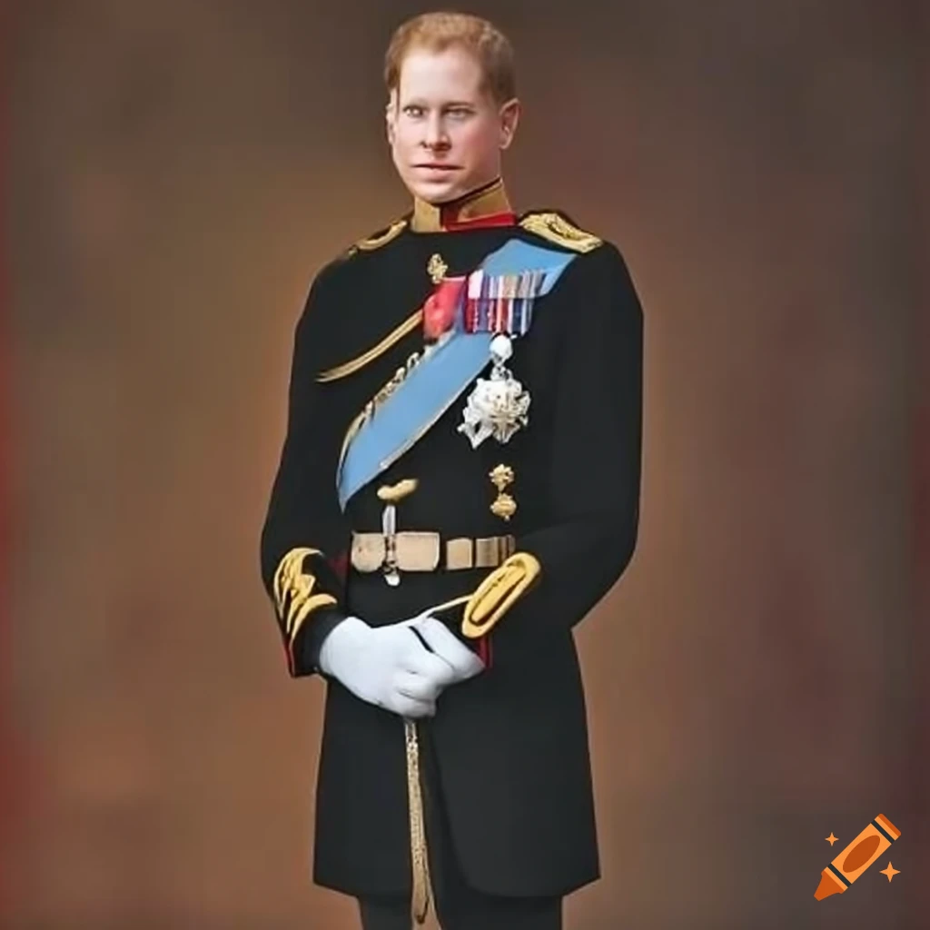 UK royal in full military uniform with white gloves