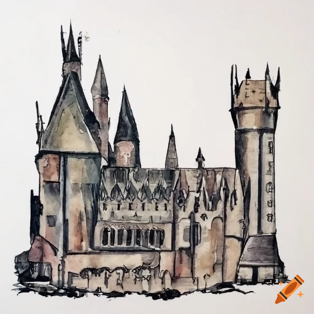 Watercolor depiction of hogwarts on Craiyon
