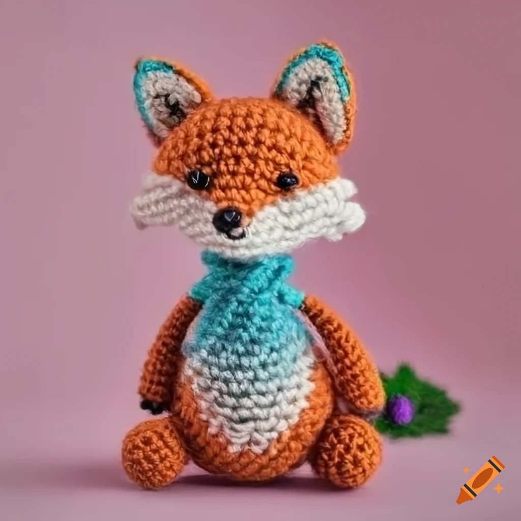 photo of a cute fox amigurumi with flowers
