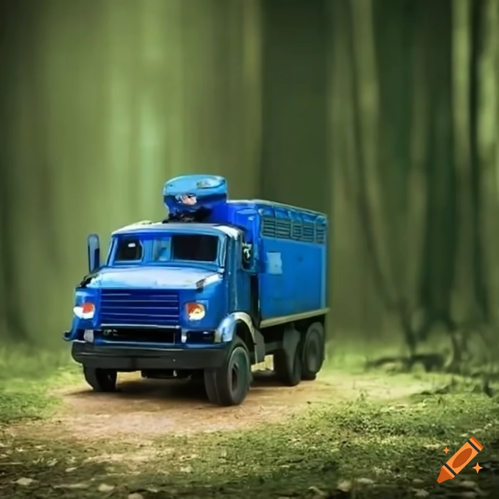 A forest kindergarten with a blue German THW truck
