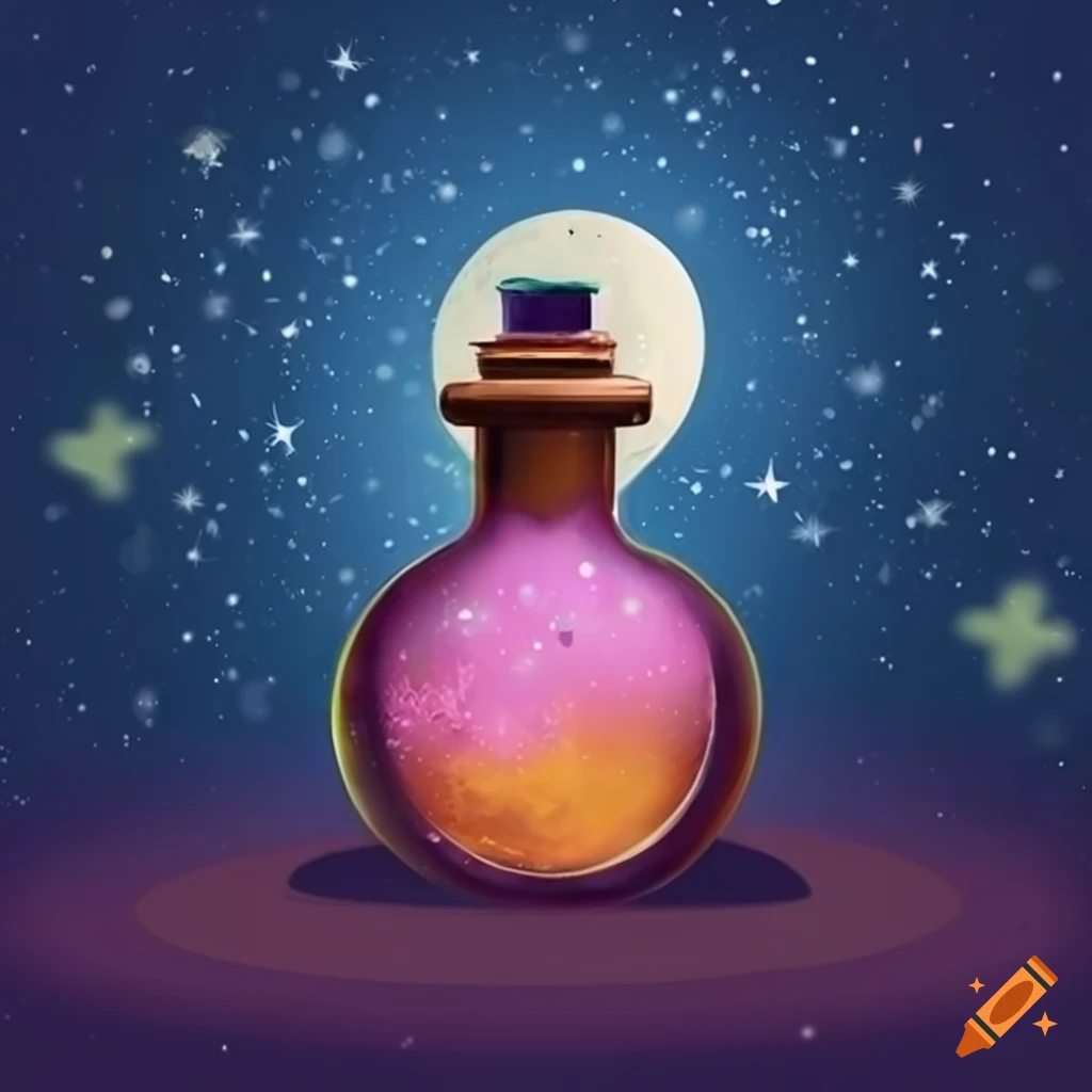 starry night background with a magical fragrance bottle