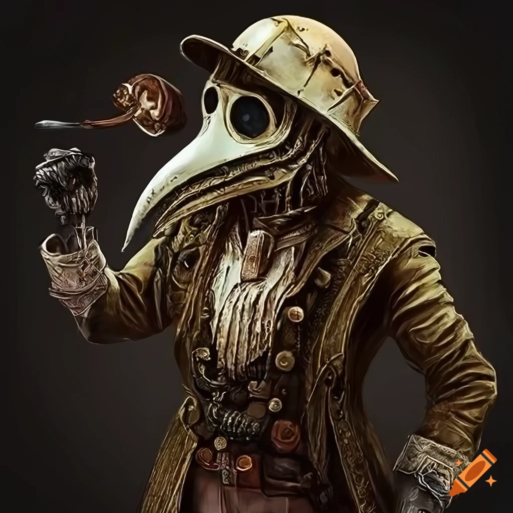 man wearing a bird skull plague doctor mask