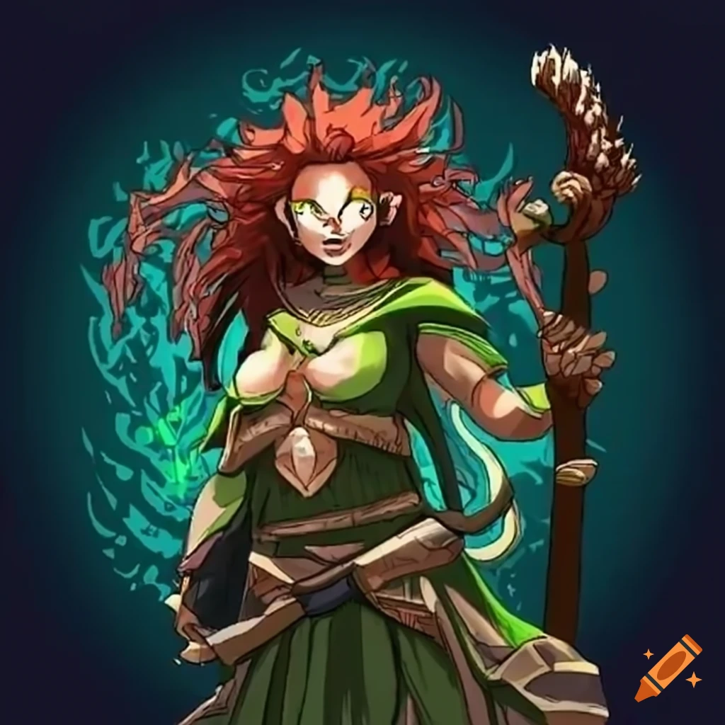image of a fierce druid in intense battle