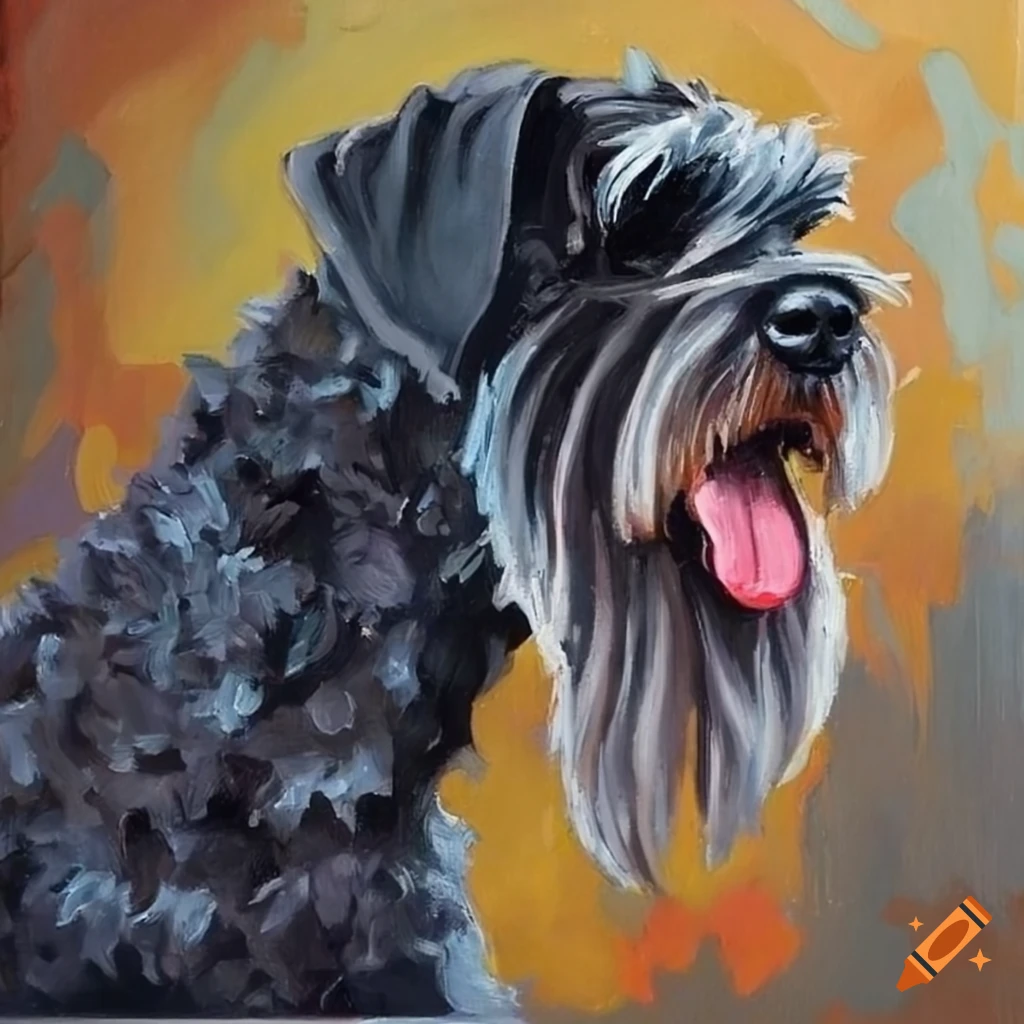 oil painting of a Giant Schnauzer in profile