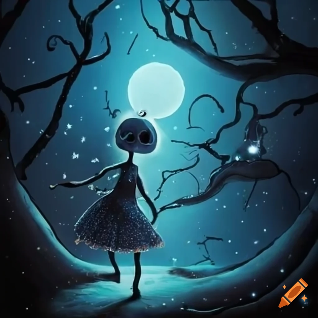 Tim Burton style night sky with shining stars