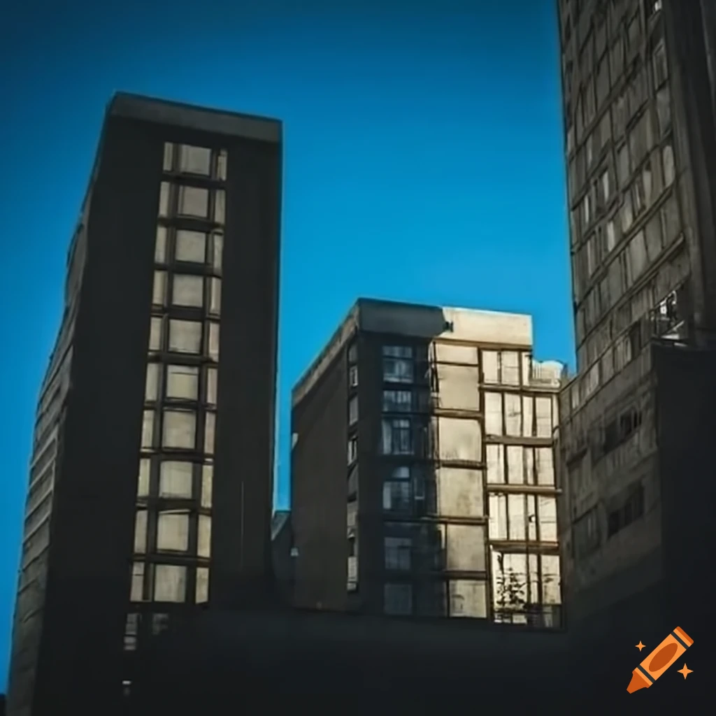view of brutalist buildings