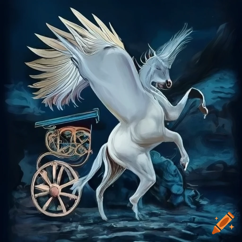 illustration of a Pegasus representing 'The Chariot' tarot card