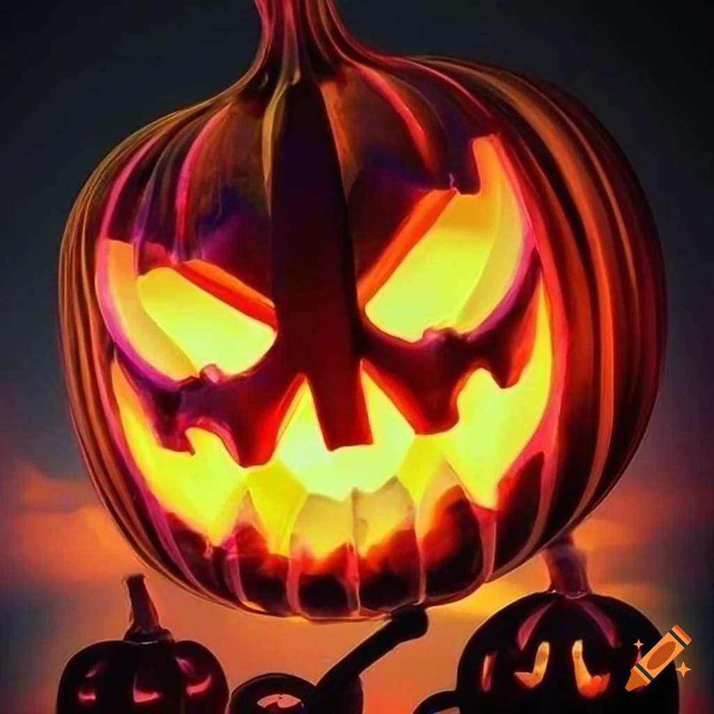 stunning jack-o-lantern carving with vibrant details