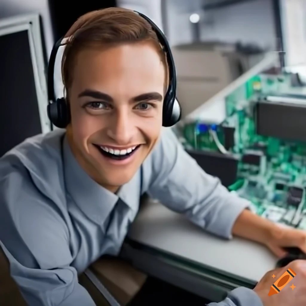 smiling computer technician with headset