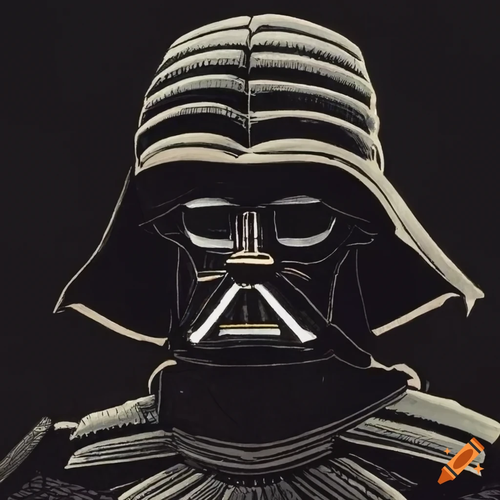 traditional Japanese artwork of Darth Vader as a samurai