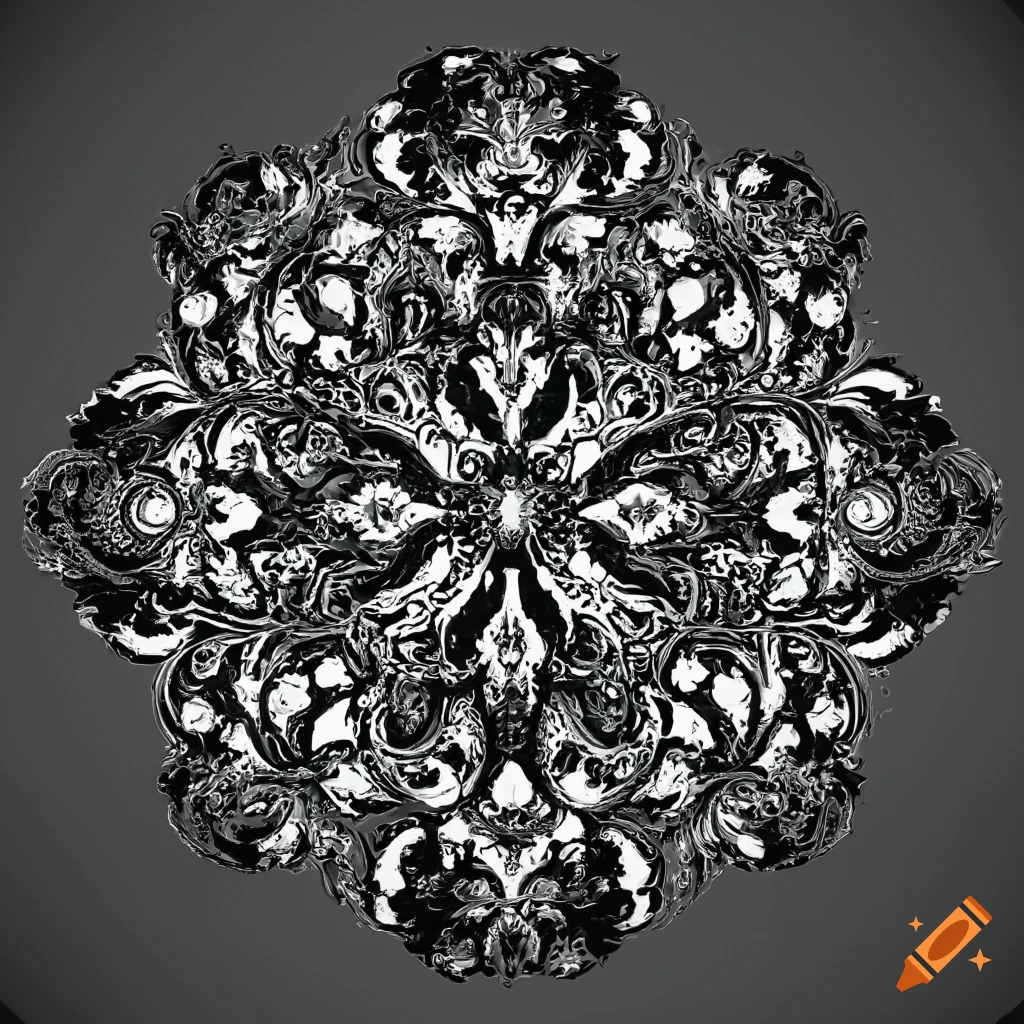 black and white render of an ornate filigree square