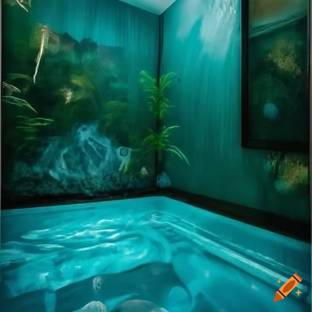 oasis-themed room filled with water