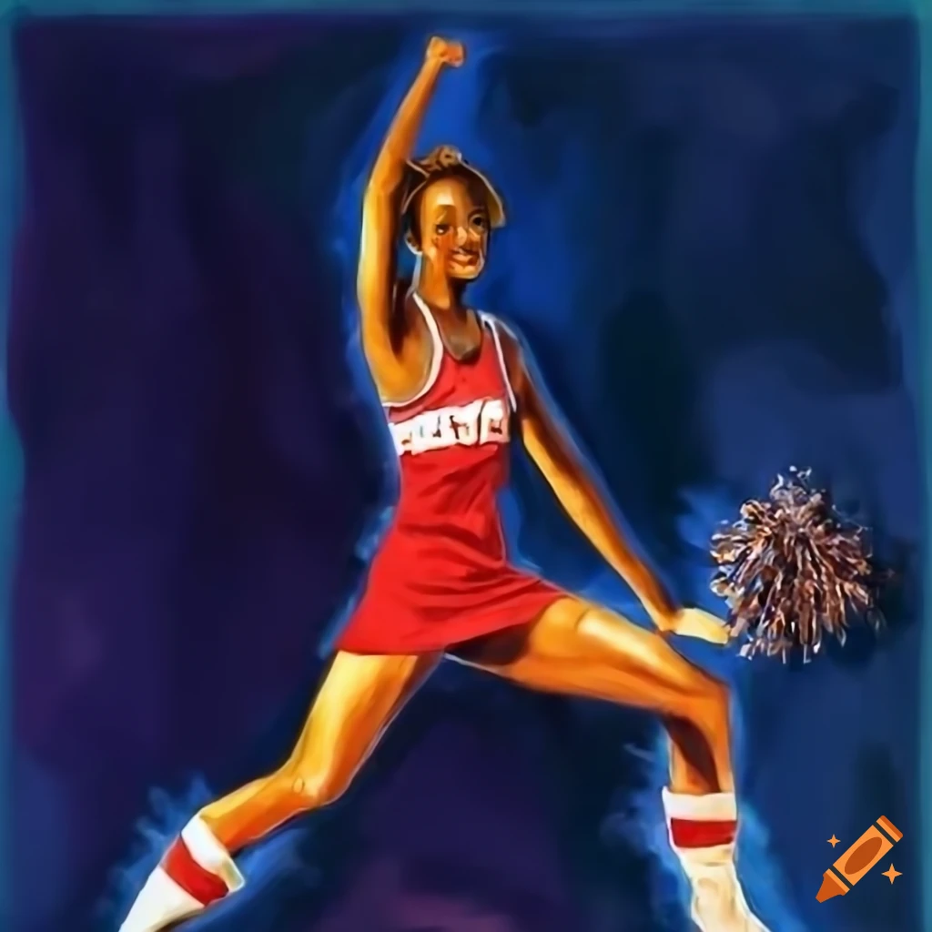 graphic novel style illustration of a black cheerleader for University of Kentucky