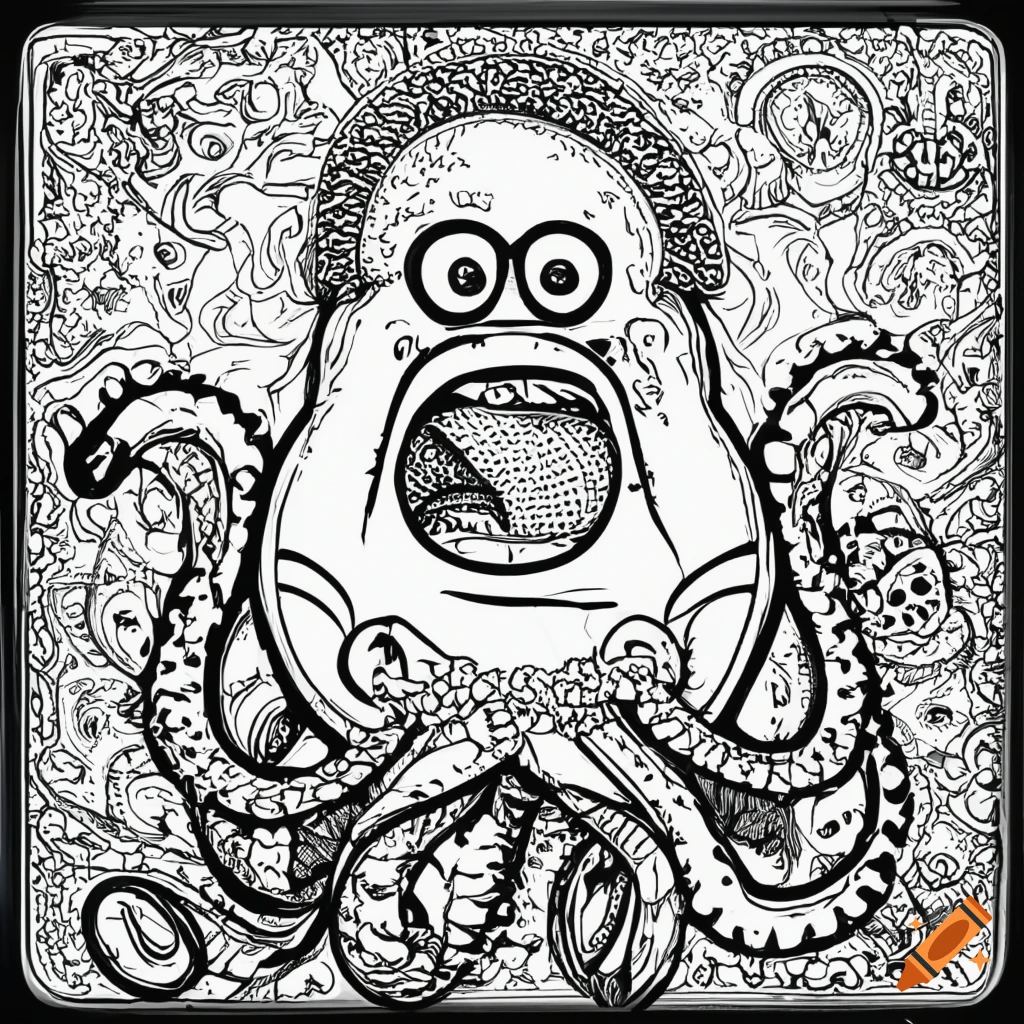 black and white outline of a singing kraken