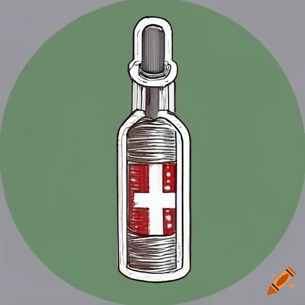 military pixel art of a medicine ampoule with medical symbol