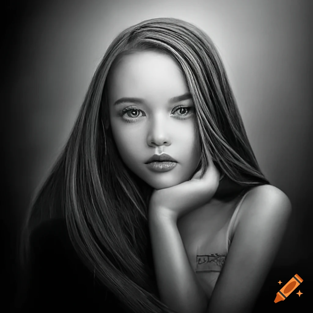 photorealistic pencil art of a girl