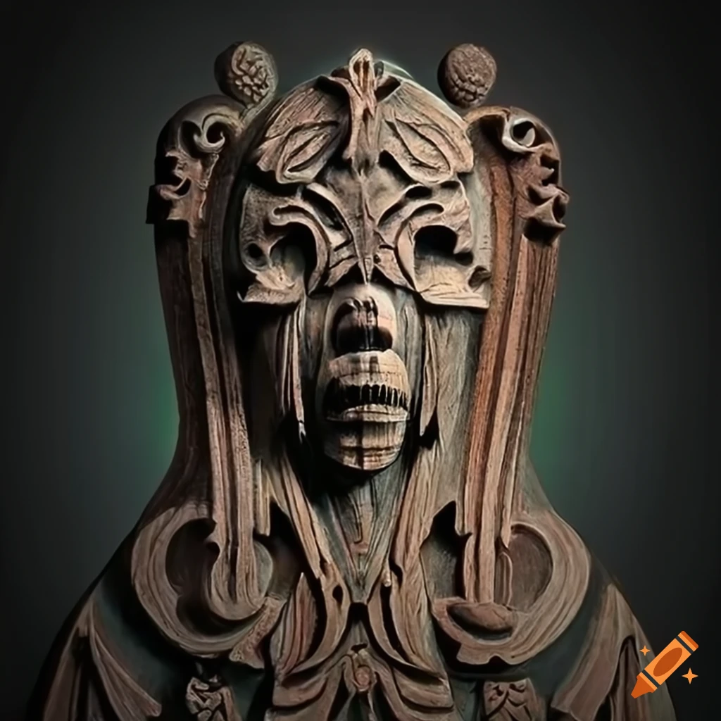 detailed artwork of architectural stave carving with a moth motif