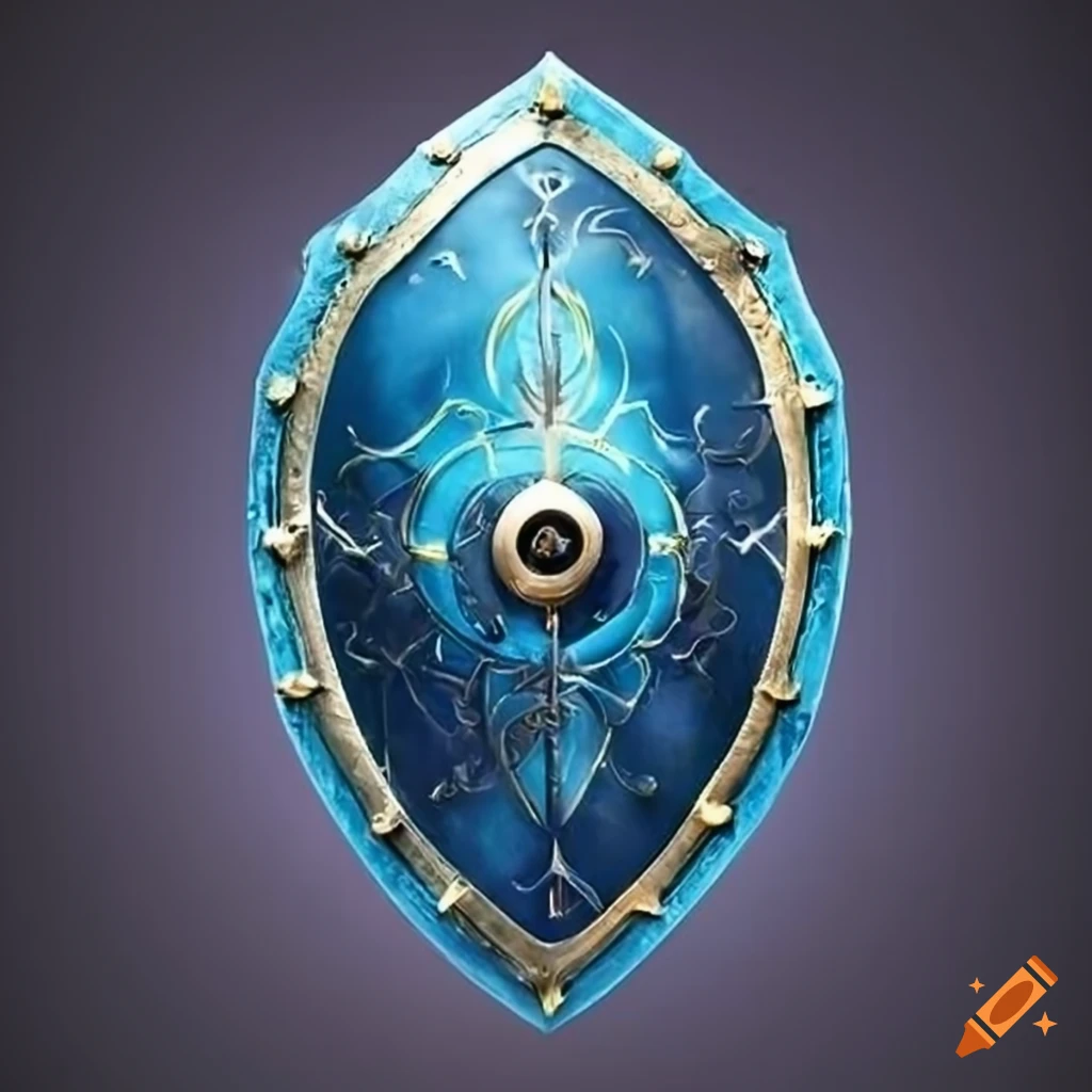 epic fantasy shield with blue glow
