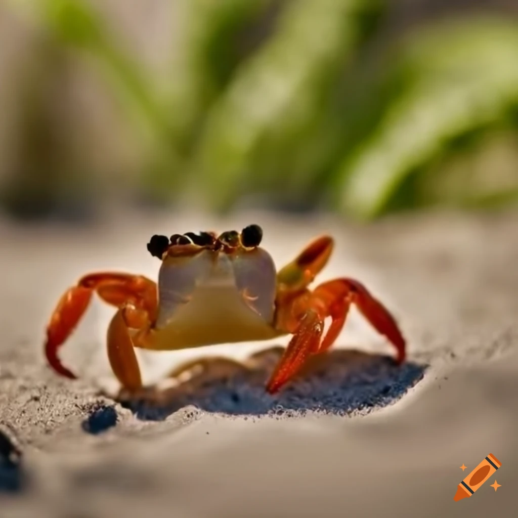 crab on the sand under ferns