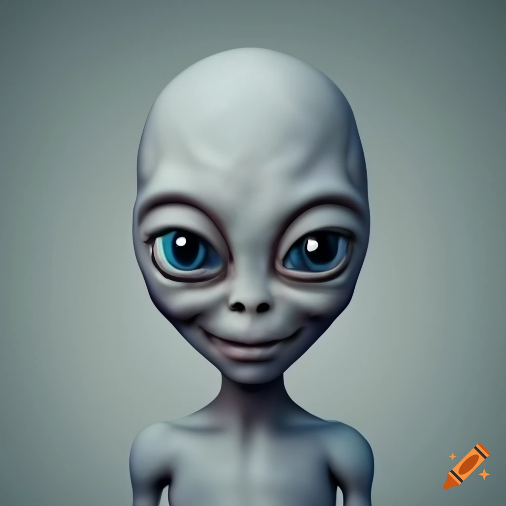 3D render of a smiling grey alien
