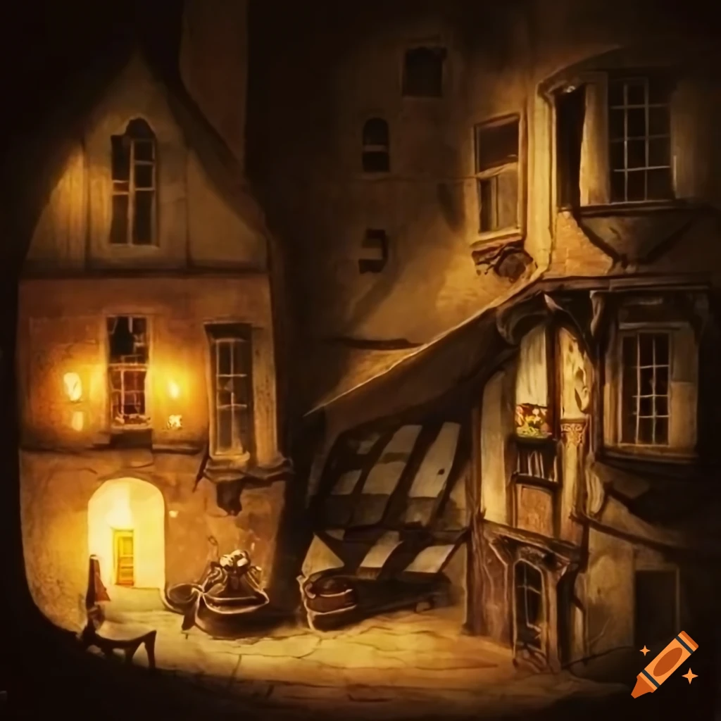 night scene of a medieval inn in Paris