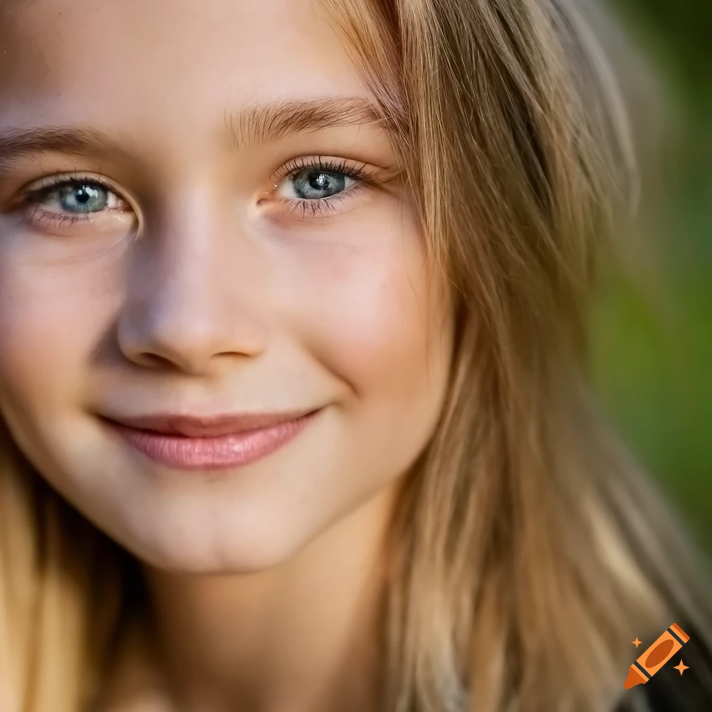 Portrait of a shy smiling child with blond hair on Craiyon