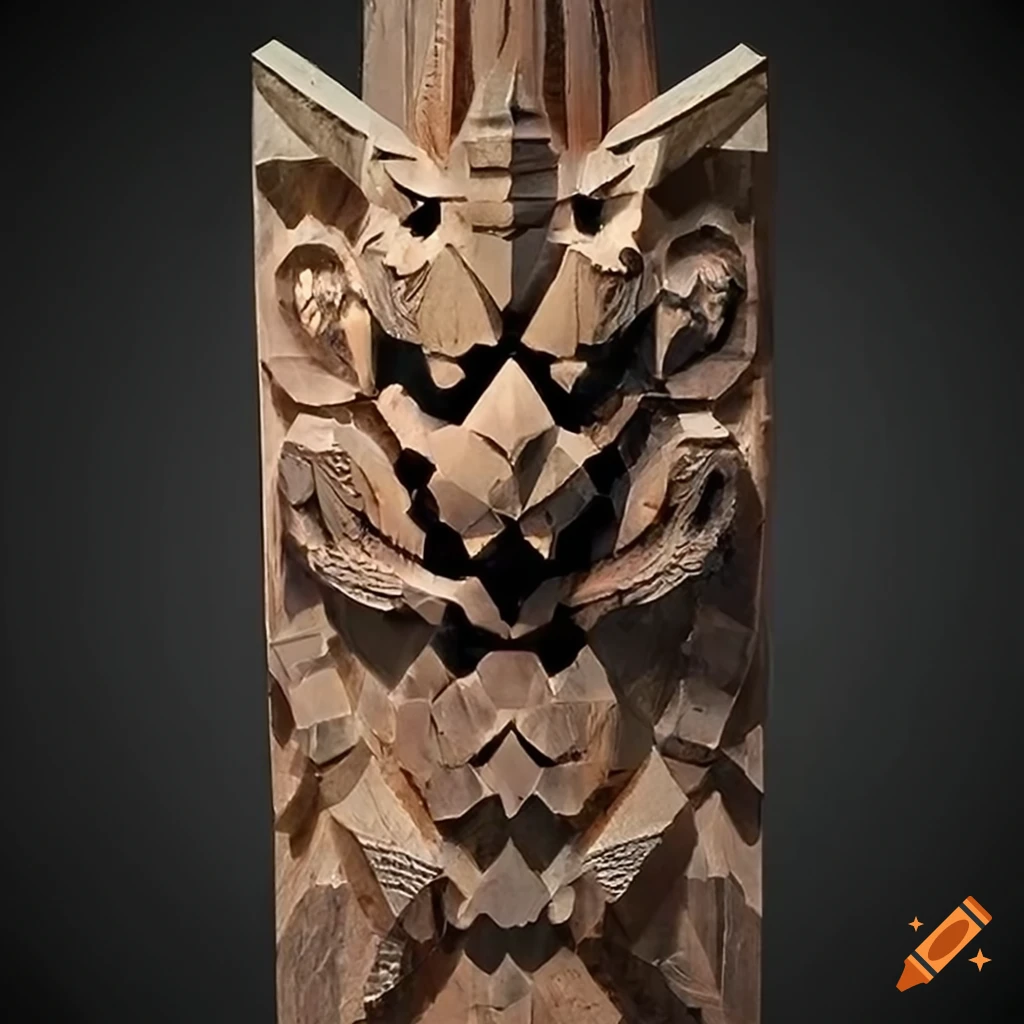 detailed carving artwork of a moth werewolf motif