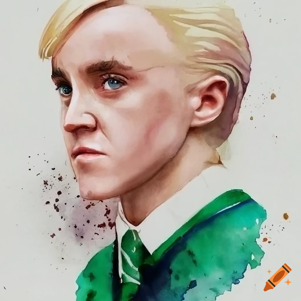 Watercolor of Draco Malfoy and Harry Potter together on Craiyon, image size:1024x1024