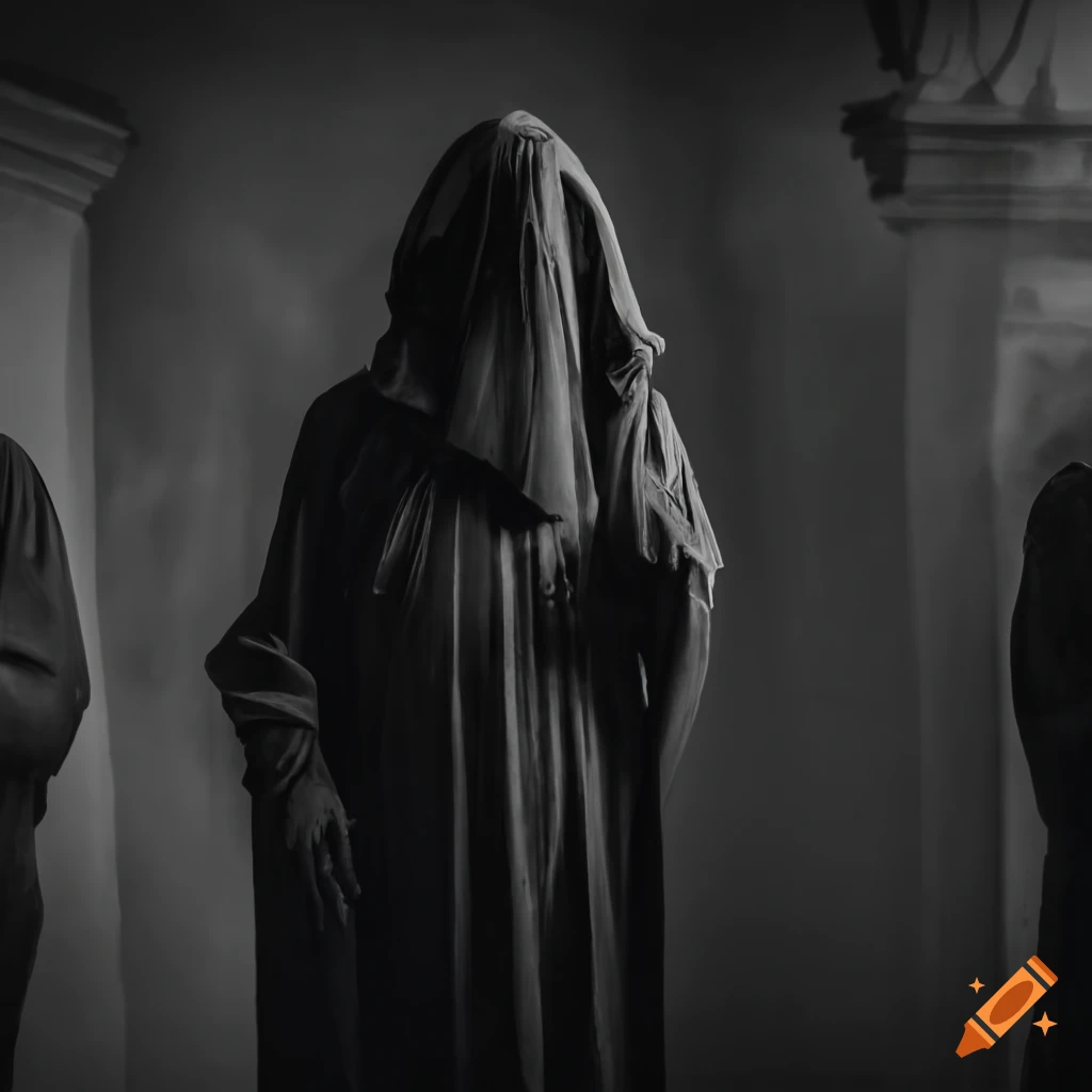 eerie dark ritual performed by hooded figures