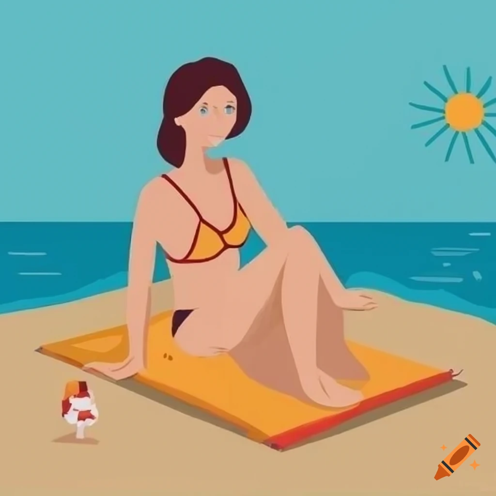 flat painting of a sunbather on the beach
