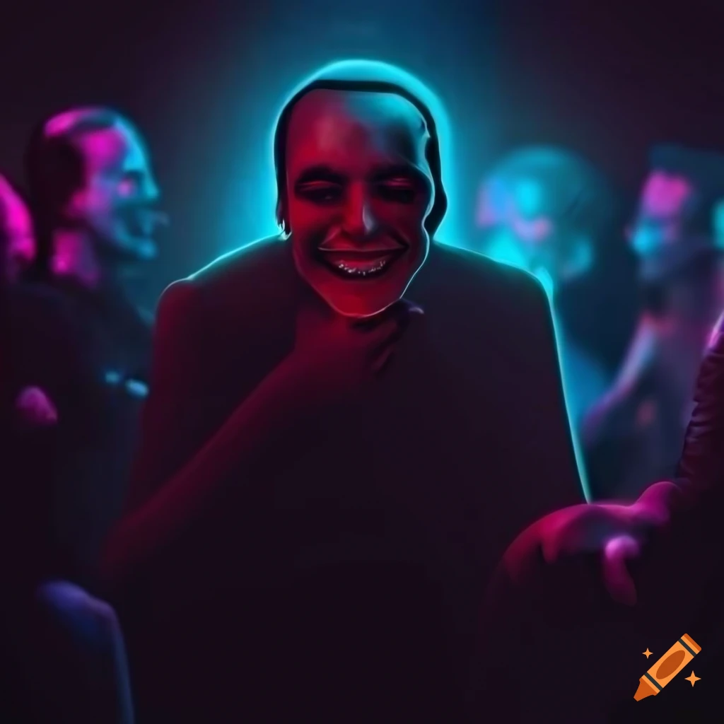 noir style image of a creepy man and laughing audience in a club