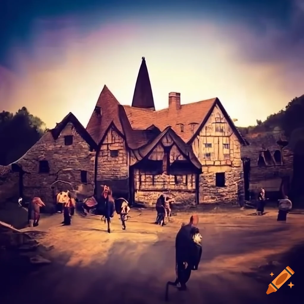 picture of a medieval village with a brewery