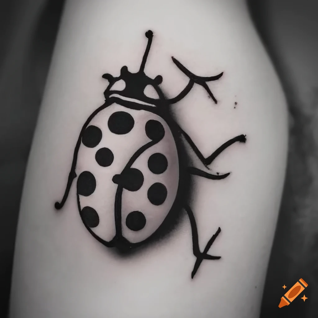 monochrome ladybug tattoo on forearm