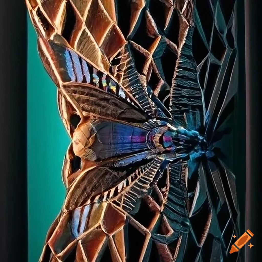 stunning prismatic moth carving