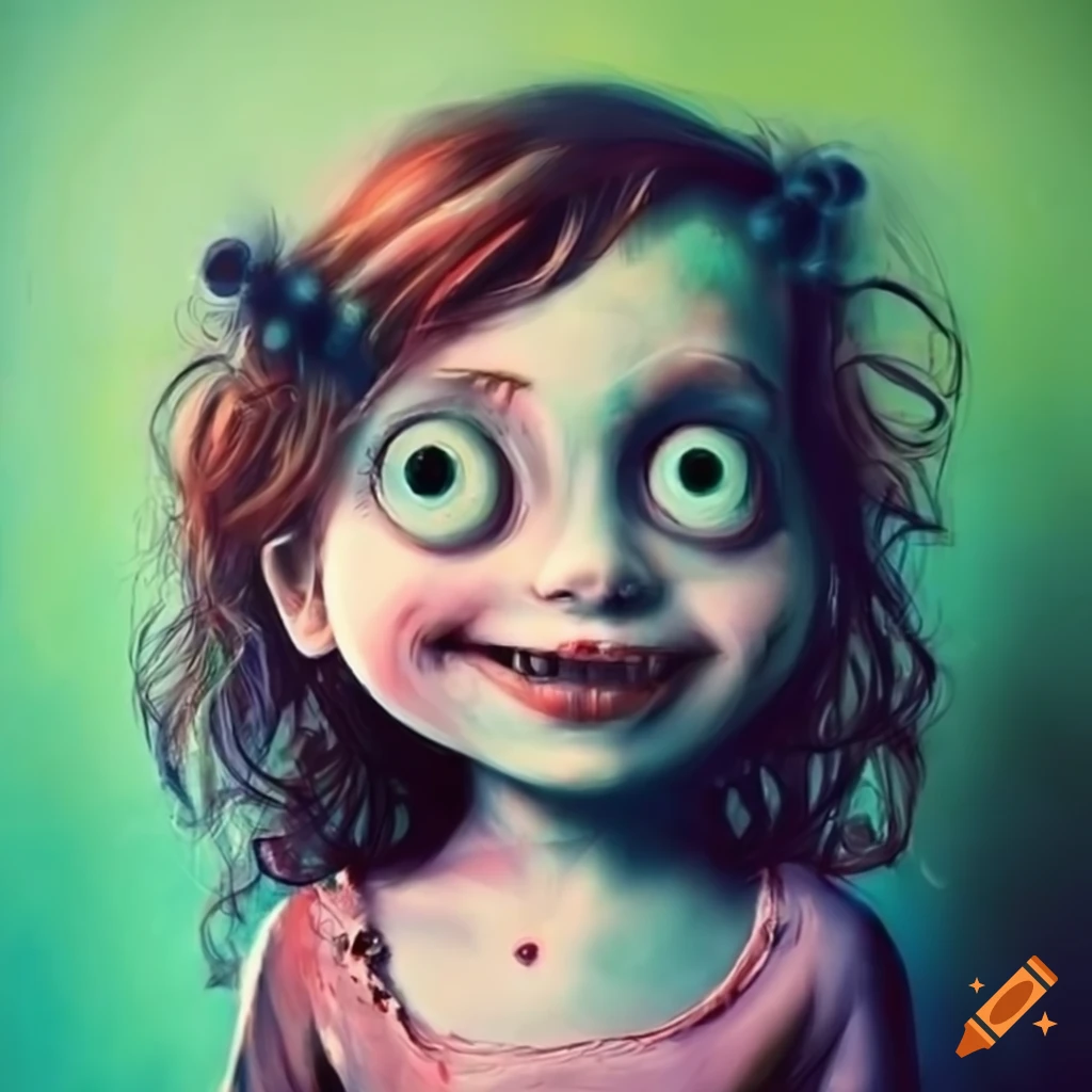 portrait of a smiling child in Tim Burton style