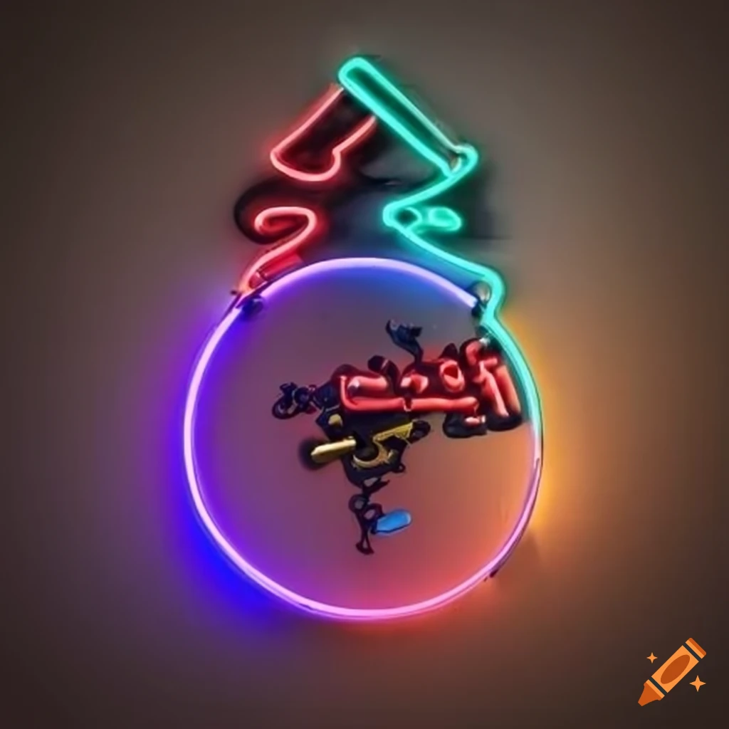 neon sign of a space battle shootout