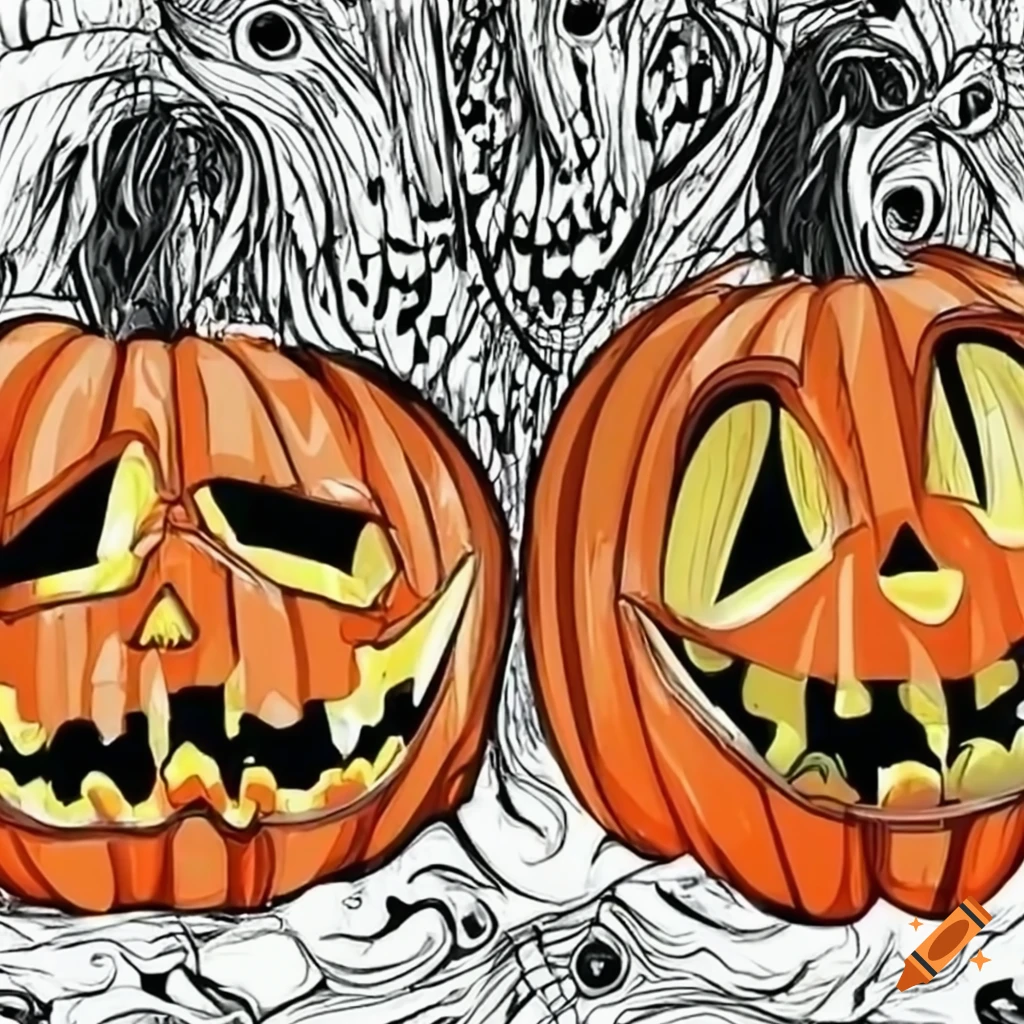 spooky Jack-o'-lanterns with carved faces